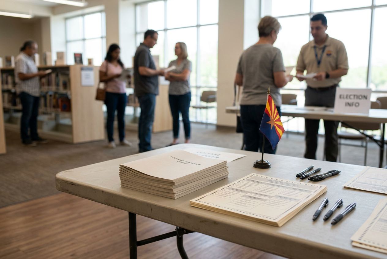 Voter guides and sample ballots at an Arizona community information table